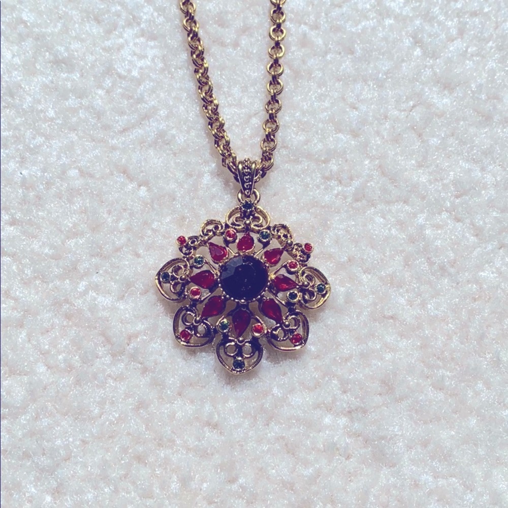 Vintage RJ Graziano Gold Sunburst Stone Necklace